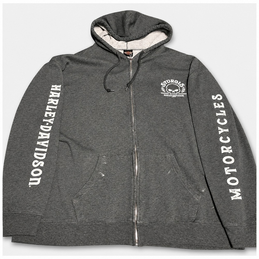 Harley-Davidson Sturgis SD Zip Hoodie 3XL Gray Skull Graphic Full Zip Distressed